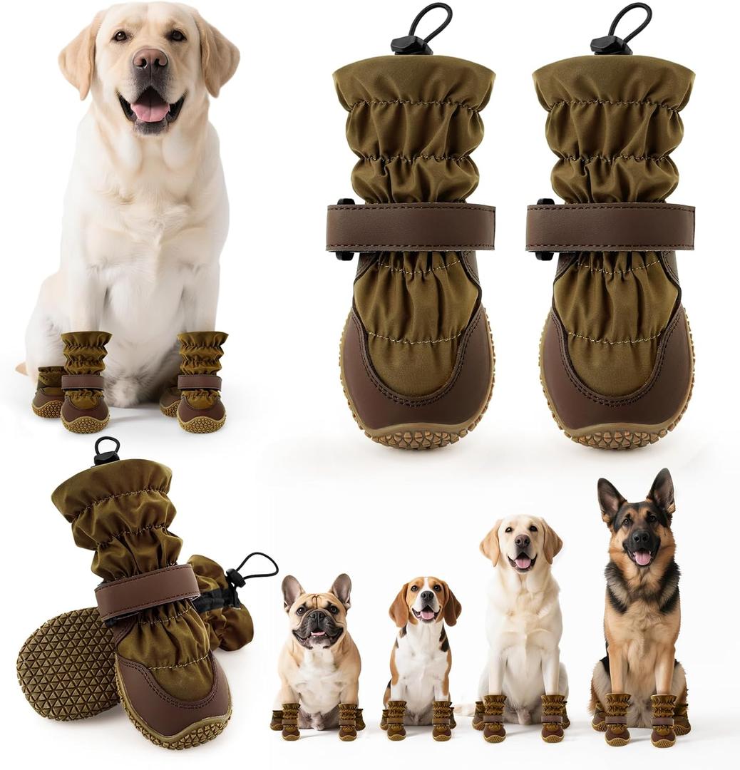 Dog Boots Winter, Dog Snow Shoes for Small Large Medium Dogs, Adjustable Dog Booties Paw Protectors for Outdoor Cold Weather Hardwood Hiking Walking Size 8 (Size 8 (For Width 2.8"-3.0"), Khaki)