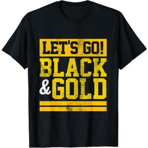 Let's Go Black & Gold Team Favorite Colors Vintage Game Day T-Shirt (Black, M)