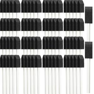 Leinuosen 200 Pack 1inch Black Foam Brush Bulk Sponge Paint Brush with Handle Wood Grip Foam Art Paintbrushes for Paint Crafts Art Acrylics Stains