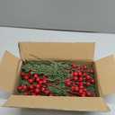 Dapclca 50 Pcs Christmas Artificial Pine Branches with Red Berry Stems, 10.5" Faux Evergreen Norfolk Pine Cypress Leaves Stems- Fake Foliage Pine Needles Picks for DIY Craft Garland Home Dcor