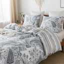 HoneiLife King Size Duvet Cover - 3pcs Paisley Comforter Cover, Soft & Breathable Floral Bedding Duvet Cover Sets with Zipper Closure & Corner Ties, Wildflower Comforter Cover Sets All Season Use (King-104" x 90", Blue & Brown)