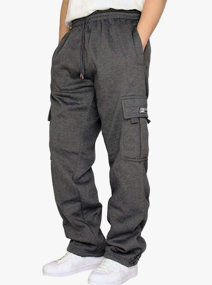 Men's Cargo Sweatpants Open Bottom Fleece Hiking Jogger Cargo Sweatpants for Men with Pockets, M
