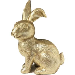 Gold Bunny Figurine, Easter Decor, 6.75" Statue, Modern Vintage Rabbit Ornament