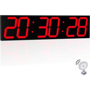 CHKOSDA 28.4''Large Digital Wall Clock,Automic Digital Clock with Alarm,Clendar and Termperature,Auto Time Sync with Easy Operation, Big Timer with Countdown and Countup (Red)
