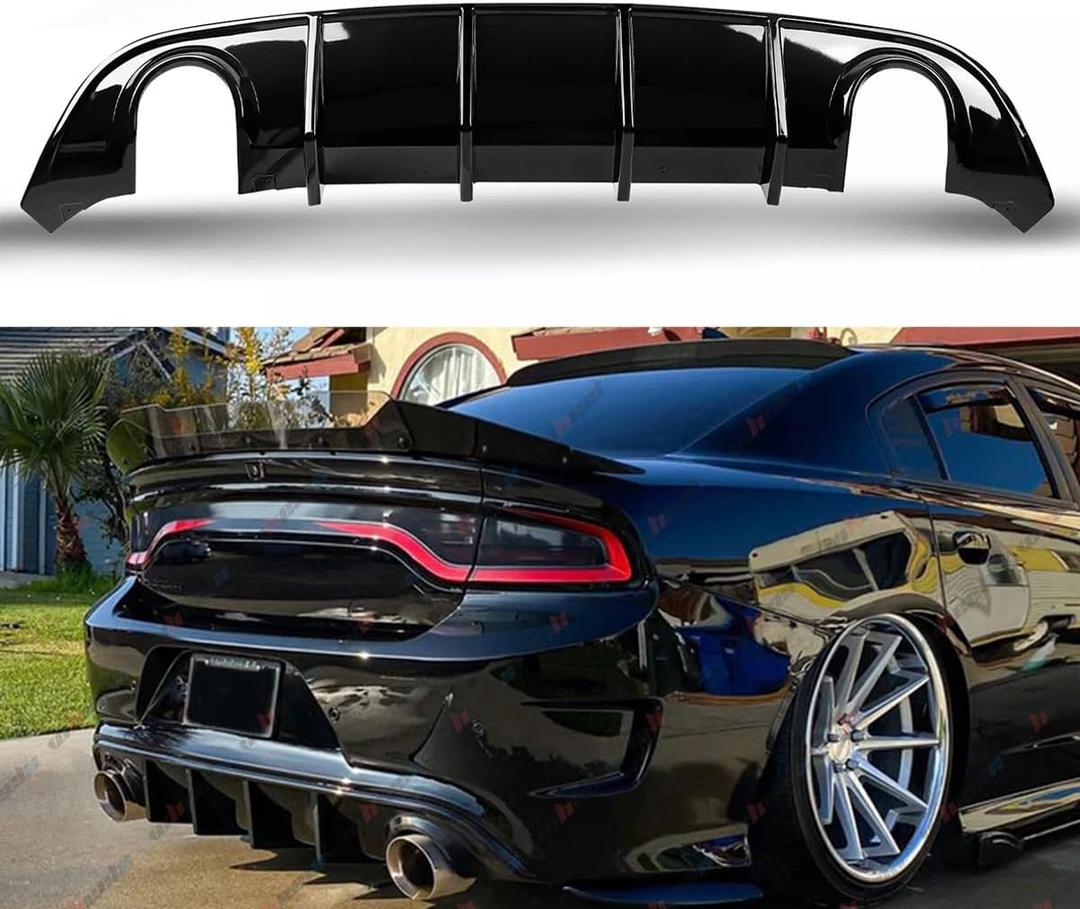 Rear Diffuser Compatible with 2015-2023 Dodge Charger, Rear Bumper Lip Splitter Fit for SRT Hellcat Scat Pack 392 GT R/T Daytona (Glossy Black)