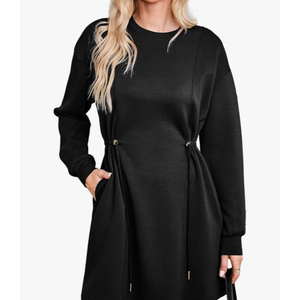 Dokotoo Women's Drawstrings Waistband Long Sleeves Crew Neck Sweatshirt Casual Mini Dress
Size 2XL