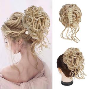 Messy Bun Hair Piece Claw Clip Bun Hair Accessories for Women Messy Wavy Curly Hair Bun Extensions Short Tousled Updo Synthetic Blonde Hair Extensions (Strawberry Blonde & Bleach Blond Mixed)