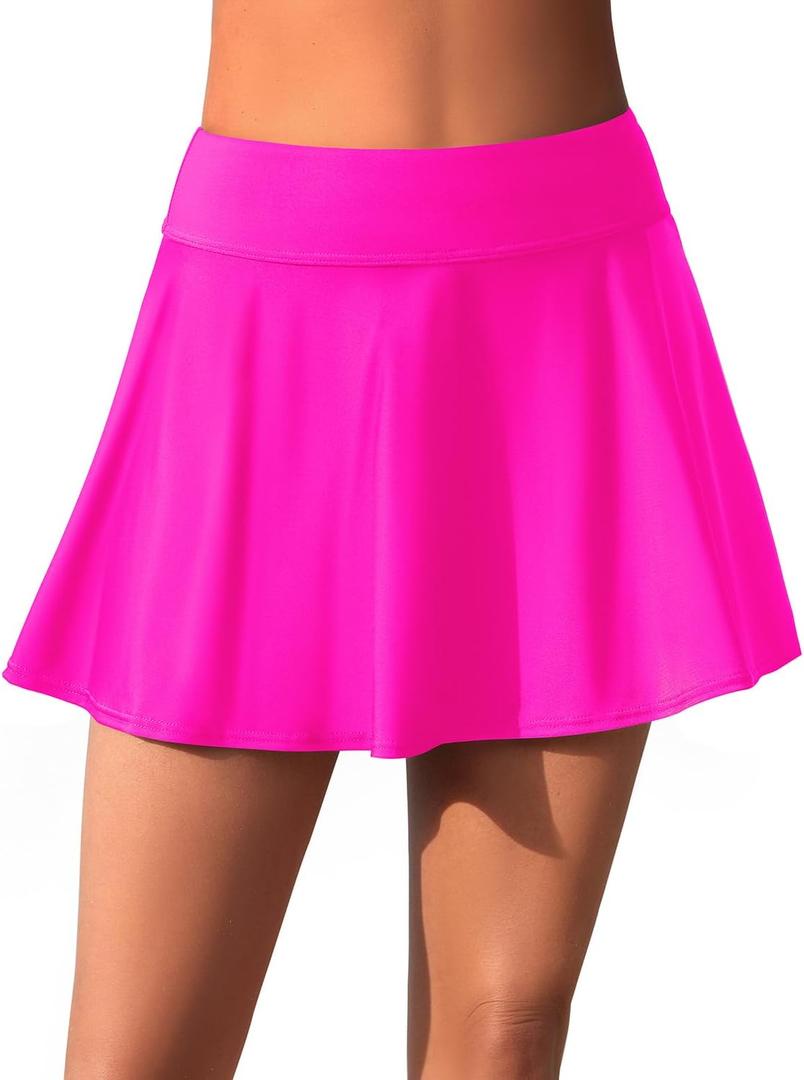 Aqua Eve Women Swim Skirt Tummy Control Swimsuit Skirt High Waisted Bathing Suit Bottom (XL, Pink)