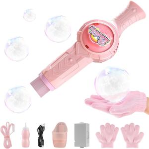 Fog Bubble Machine,Elastic Smoke Bubble Machine,Rechargeable Automatic Smoke Bubble Maker,Colorful Lights & Music,Magic Fog Bubble Wand Summer Christmas Birthday (A-Pink)