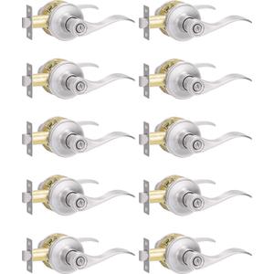 10 Pack Privacy Door Handle, Brushed Nickel Reversible Door Lever Perfect for Interior Door and Closet, Traditional Wave Style Privacy Door Lock
