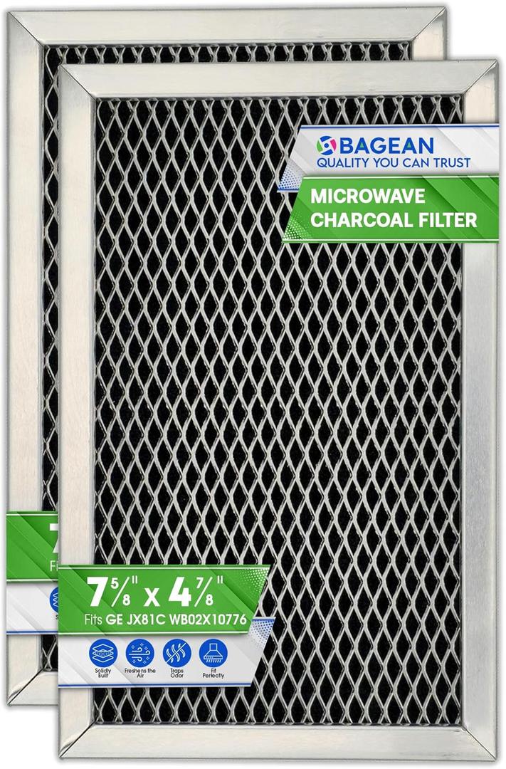 Microwave Filter Replacement 7.68" x 4.85" JX81C WB02X10776 GE Microwave Charcoal Filter - Also Fits LG Kenmore Carbon Filter - Freshens and Filters Kitchen Air in Over the Range Oven Vent Fan 2-Pack
