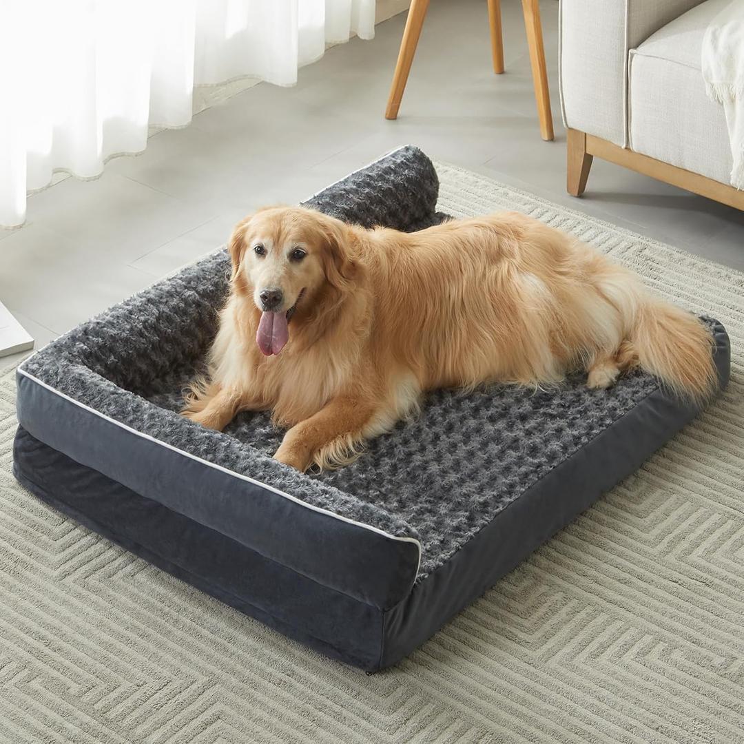 BFPETHOME Orthopedic Dog Beds for Large Dogs-Waterproof Sofa Dog Bed with Removable Washable Cover, Big Pet Bed with Waterproof Lining and Nonskid Bottom,Pet Bed for Large Dogs (36.0"l x 27.0"w x 6.5"th, Dark Grey)