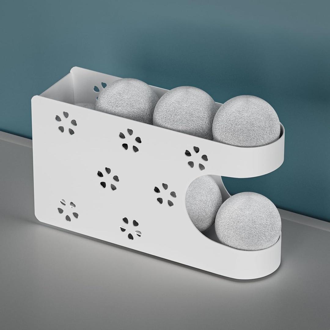 Magnetic Laundry Room Dryer Ball Holder & Organizer - Automatic Roller Chute Container With Balls White
