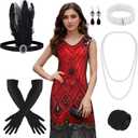 PLULON 1920s Dresses for Women, Sequin Fringed Gatsby Flapper Cocktail Dresses with 20s Accessories Set, Roaring 20s Costumes (Small, Red)
