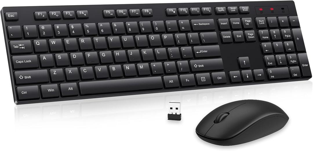 Wireless Keyboard and Mouse Combo, EDJO Silent Full Size Cordless USB Keyboard Mouse, 2.4GHz Lag-Free, Long Battery Life, for Computer, Laptop, PC, Chromebook, Windows (Black, 1 Pack)