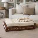 Decorative Books for Home Decor - Stackable Faux Book Box for Coffee Table Styling & Hidden Storage - Neutral Linen Fake Books as Display Riser for Shelf & Entryway (Set of 2, Van Gogh Art)