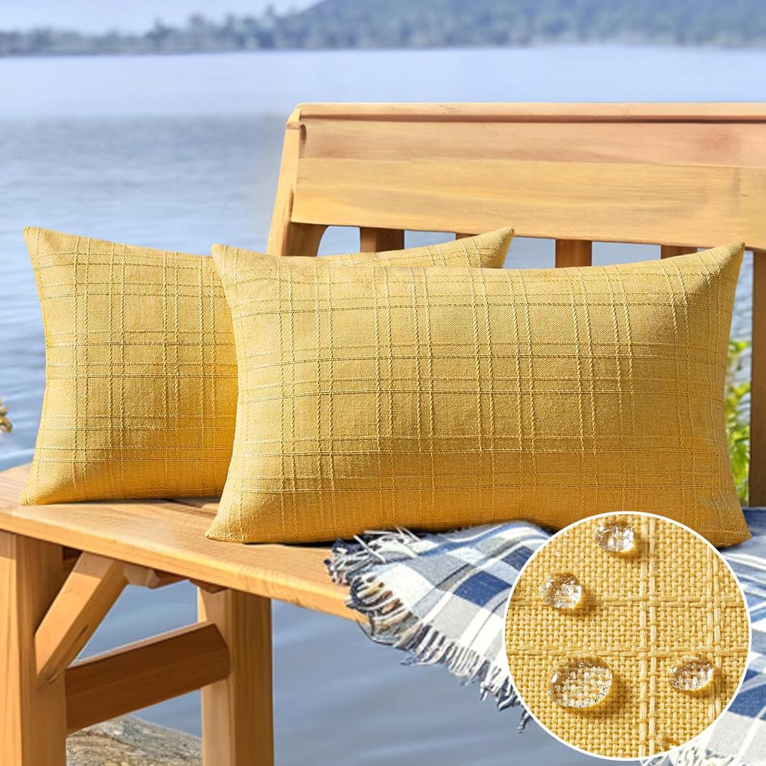 MIULEE Outdoor Waterproof Throw Pillow Covers Decorative Farmhouse Water Resistant Cushion Covers for Tent Patio Garden Couch Sofa Pack of 2, 12x20 Inch Yellow