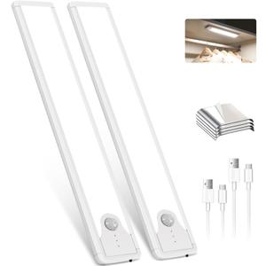 Pak 16 Inch Under Counter Cabinet Lighting, 83 LED Battery Operated Motion Sensor Light, Dimmable Closet Lights, USB Rechargeable, Wireless Magnetic Under Counter Light for Kitchen, Bathroom, 2 Packs