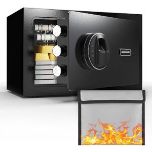 Small Safe Box, 0.5 Cubic Home Safe, Fingerprint Biometric Safe with Fireproof Waterproof Bag, Small Fireproof Safes for Home Money