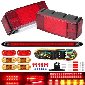 Submersible Boat Trailer Lights, LED Trailer Lights for Utility Trailer, Stop Brake White Backup Reverse License Plate Lights with Wiring Harness, Side Marker, 3rd Light Bar for Boat RV Truck