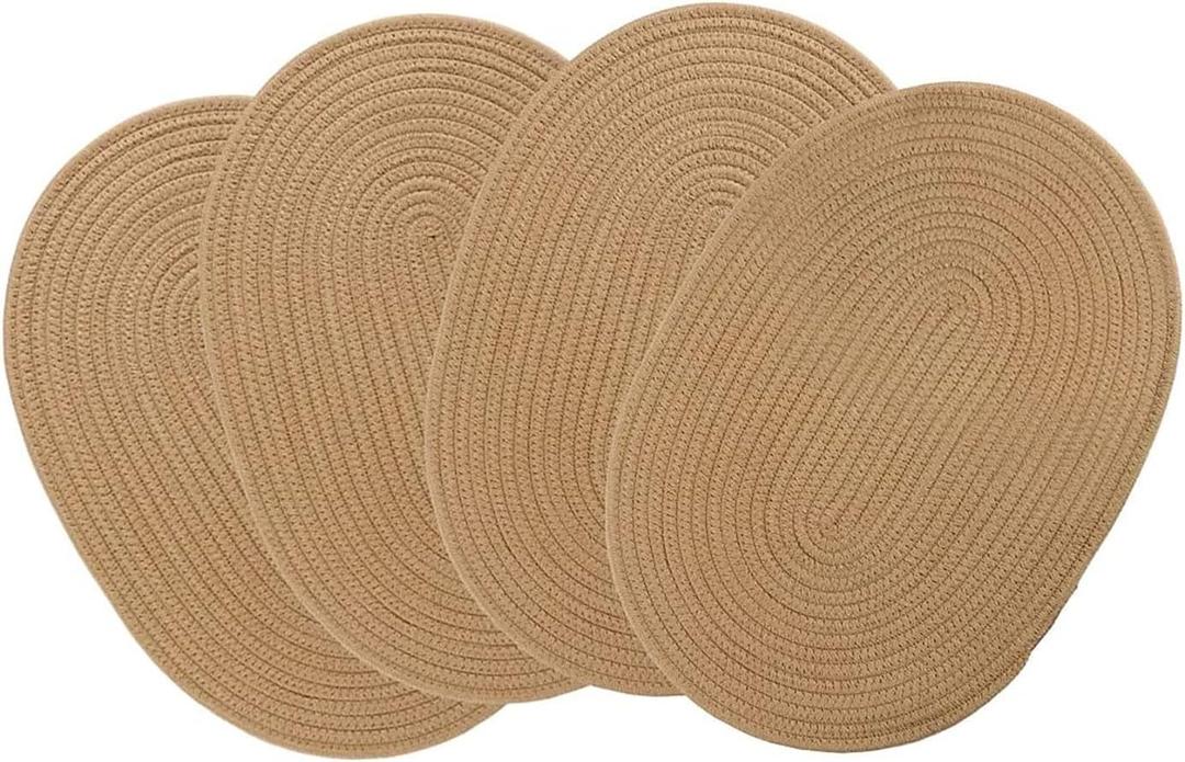 4 Pack Oval Woven Placemats, Jute Plate Chargers Rattan Woven Placemats 11.45x15.58 Wicker Place mats Farmhouse Boho Braided Heat Resistant Outdoor Plate Mats Patio Tablemats for Dinning (Honey Brown)