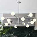 33" Modern Chandelier Ceiling Light Fixture, 12-Light Sputnik Chandeliers Brushed Nickel Mid Century Chandelier Over Table, Height Adjustable Chandeliers for Dining Room Living (Bulbs Not Included)