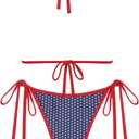 seamoly Contrast Binding Textured Halter Triangle Tie Side Bikini Set, Large