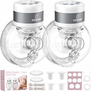 Saglve ABP1506 Wearable Breast Pump Hand Free, Strong Suction Double Electric Breast Pumps with 3 Modes & 9 Levels LED Display Portable Wearable Breastfeeding Pump for Office & Home, 21/24mm Flange