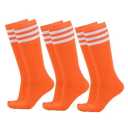 CUBACO Kids Soccer Socks Knee High Tube Boys Girls 4 Pair Socks 7-13 Years Old Suitable Baseball Football Sports Training Orange