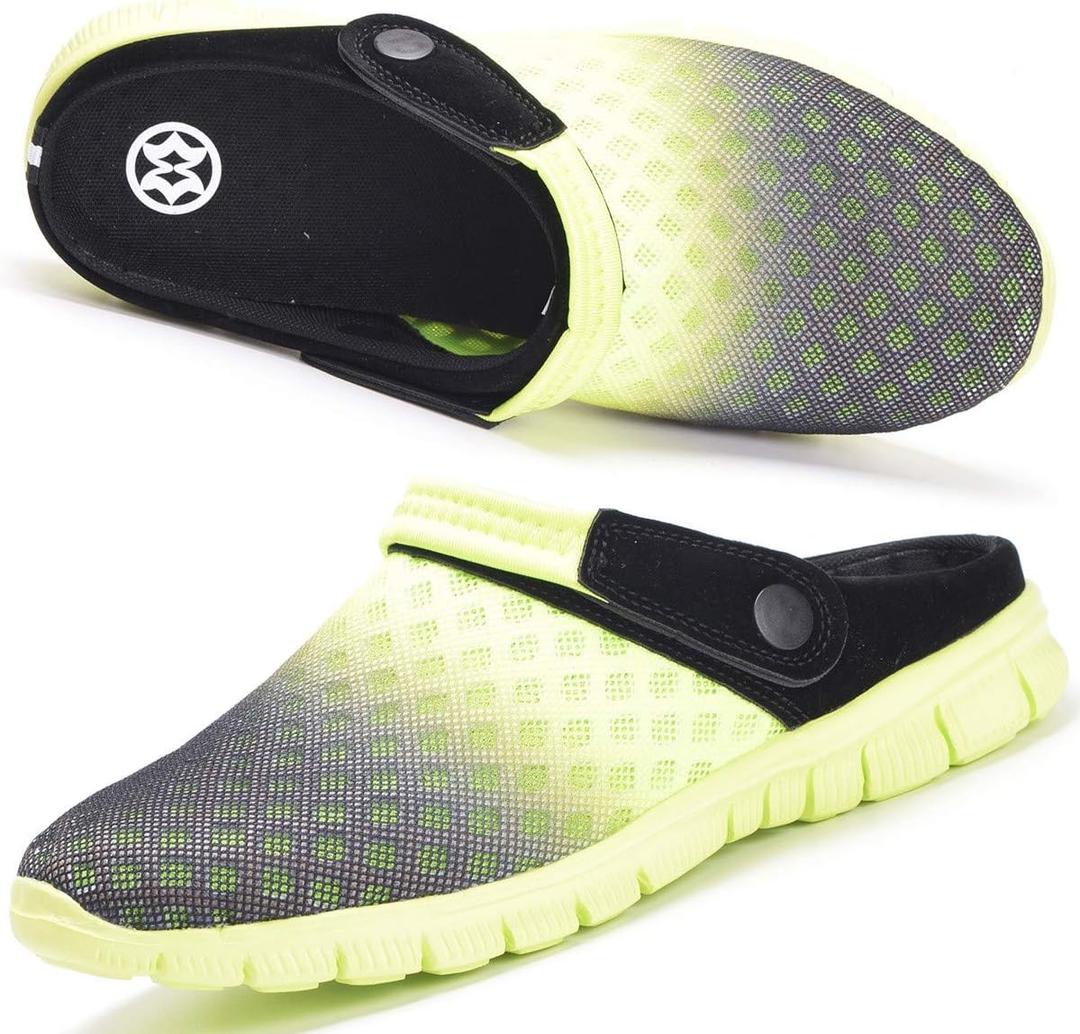 Hsyooes Mens Womens Mules & Clogs Garden Shoes Summer Breathable Mesh Slippers Non-Slip Outdoor Beach Sandals Unisex (Green)