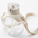 3pcs Goal Water Bottle with Handle, Water Bottle Round Shape Portable Drinking Bottle with Straw Strap for Summer (Beige)