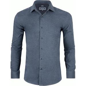 Men's Dress Shirt Long Sleeve Stretch Wrinkle-Resistant Formal Shirt Business Casual Heather Button Down Shirts, Navy Blue 