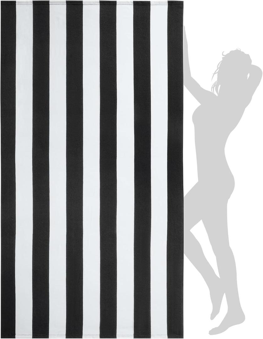 WILFA Extra Large Beach Towel - Oversized Mircofiber Beach Towel 40'' x 70'', XL Striped Lightweight Pool Towel, Big Cabana Swim Travel Towel for Adults Mens Women,Black