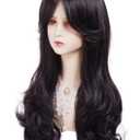 Black WIg for Women Long Wavy Wigs with Bangs Layered Synthetic Fluffy Wig Halloween,Costume,Cosplay,Daily Use