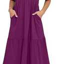 ANRABESS Womens Summer Maxi Dresses Casual Ruffle Short Sleeve V Neck Flowy Tiered 2026 Spring T Shirts Beach Boho Dress, L