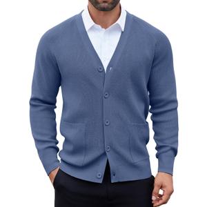 COOFANDY Men's Cardigan Sweaters with Button Lightweight Casual V Neck Long Sleeve Pockets Knitted Sweater 2XL