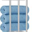 Bathroom Towel Rack with 4 Hooks - Wall Mount Towel Holder for Bathroom with Metal Shelf, Ideal Bathroom Storage Organizer and Decor Grey