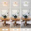 3-Light Semi Flush Mount Ceiling Light,16" Close to Ceiling Light Fixtures with Farmhouse Fabric Linen Shade, Double Drum Gold Flush Mount Ceiling Light for Bedroom Living Room Kitchen Dining Room