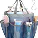 F-color Mesh Shower Caddy Portable - Navy Blue, Upgrade Deeper 7 Pockets Shower Bag Basket Tote for College Dorm Room Toiletry Bathroom Essentials Gym Camp Quick Dry 2 handles with S Hook