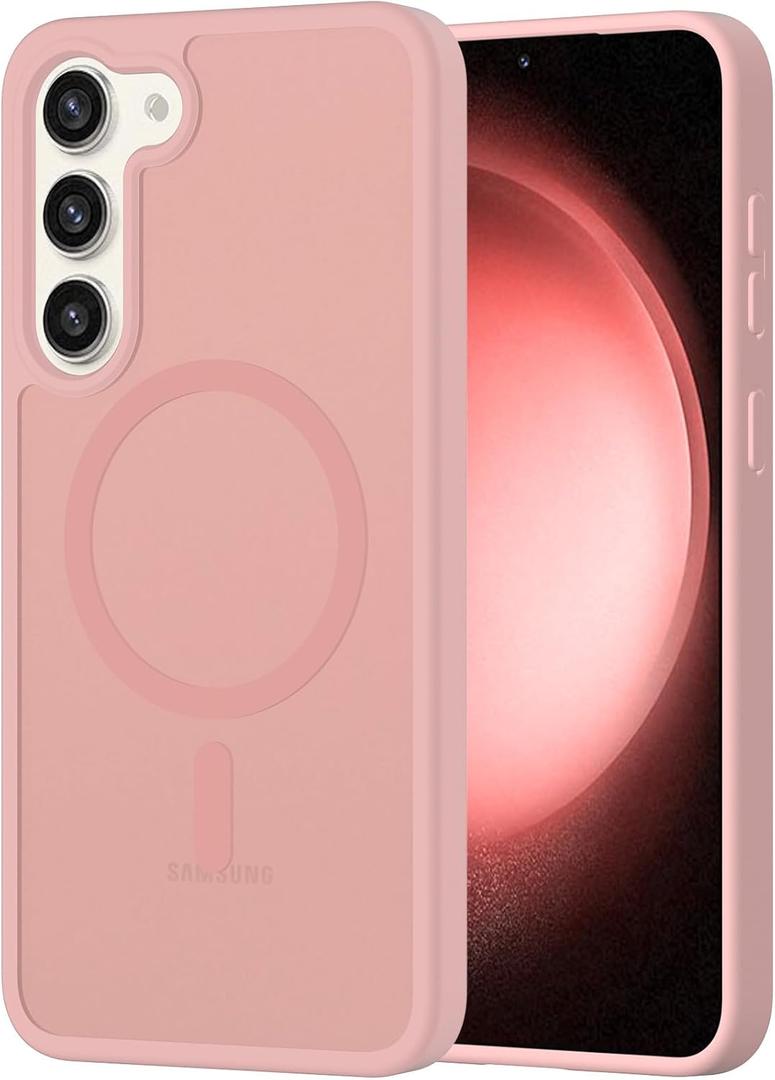 For Samsung Galaxy S23 Plus Case Magnetic, Compatible with Magsafe S23+ 6.6-Inch Slim Fit Heavy Duty Skin-Feel Wireless Charging Lightweight Shockproof Anti-Slip Protective Phone Cover, Pink