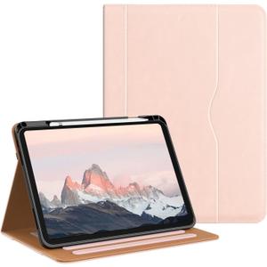 OKP Case for iPad A16 11th Generation 2025 / 10th Gen Case 2022, for 11 Inch / 10.9 Inch iPad Multi-Angle Viewing PU Leather Stand Cover with Pencil Holder & Pocket, Auto Sleep/Wake, LightPink