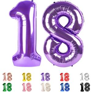 18 Balloon Numbers, Numbers 18 Balloons 40 In, 18th Birthday Decorations for Boys Girls, 81st Purple Birthday Big Party Decorations for Engagement, Celebration Party, Graduations