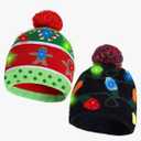 2 Pack Christmas LED Light-up Knitted Beanie Hat Colorful Flashing Holiday Xmas Christmas Party Supplies (One Size Fits More)