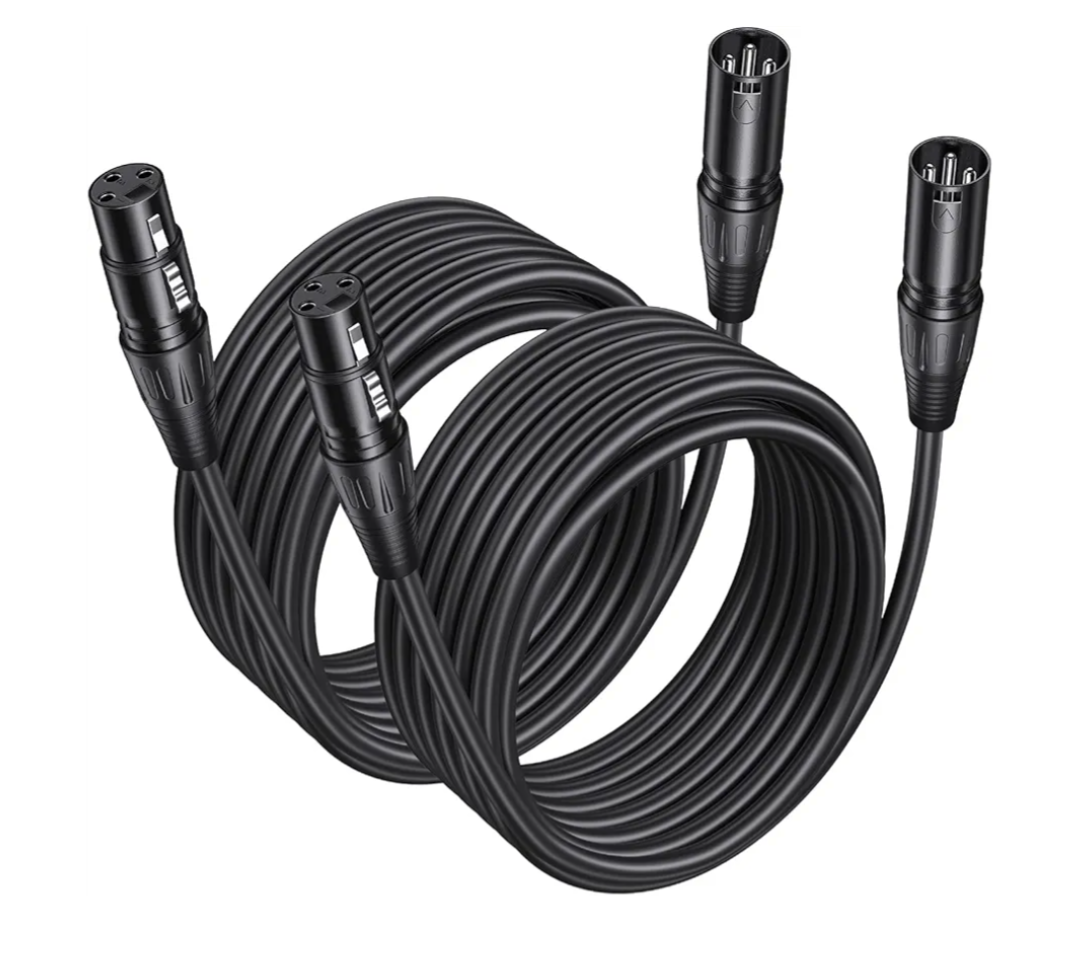 2 Pack 25ft Premium XLR Cable (Male to Female), Oxygen-Free Copper (OFC) Microphone Cord, Compatible with Recording Mixer, Amplifier, Speaker, Pro Audio Equipment for Stage/Studio Use, Black
