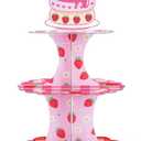 Strawberry Cupcake Stand Decorations - Berry First Birthday Table Decor 3 Tier Cake Dessert Paper Tower Pastry Holder Shortcake Tiered Topper for Baby Girl Sweet One Year Old Party Supplies
