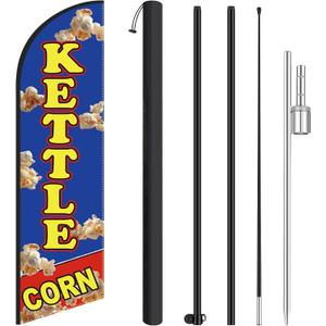 HunnmingRe 11.2 ft Kettle Corn Feather Flag with Pole - Windless Flag Banner with Ground Stake Outdoor Advertising Banner for Business(1 Pcs, Navy)
