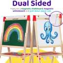 Blue Squid Art Easel for Kids with Paper Roll x 3, Includes 100+ Accessories, Double Sided Adjustable Wooden Painting Easel with Magnetic Chalk Board, White Board for Toddlers Ages 3,4,5,6,7,8,9,10,12