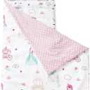 david's kids Toddler Nap Mat with Removable Pillow and Minky Fleece Blanket, Ultra Soft Slumber Bags for Girls, Perfect for Preschool, Daycare, Kids Sleeping Bags with Rollup Design, 50"x20", Princess