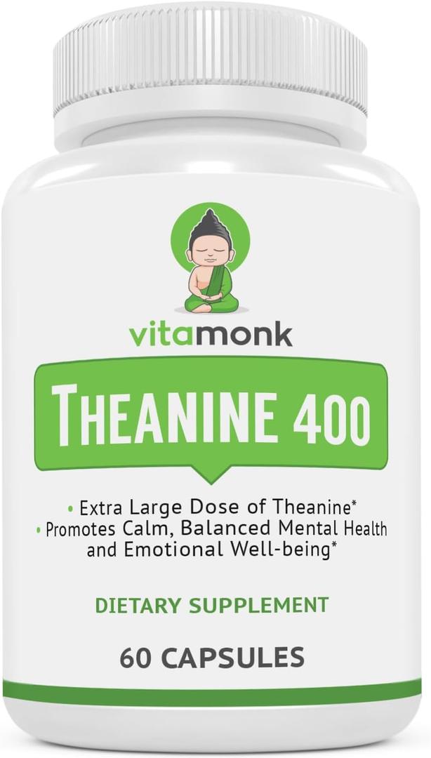 VitaMonk L Theanine 400mg Supplement - L-Theanine 400mg with No Artificial Fillers - Extra Strength L Theanine Supplement - Ltheanine 60 Capsules, Best By 01/2028