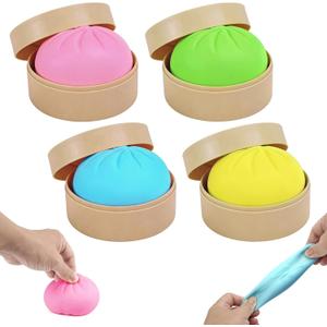 3PCS Dumplings Squishy, 2.56in Squishy Dumpling Mystery Steamer, Fidget Toys Adults & Teens, Sensory Stress Ball Squeeze Toys for Stress Relief, with Food Steamer Stretchy, Desk Toys, Classroom Prizes